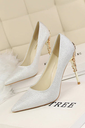 Burgundy Shallow Metal Stiletto Heels - KissProm