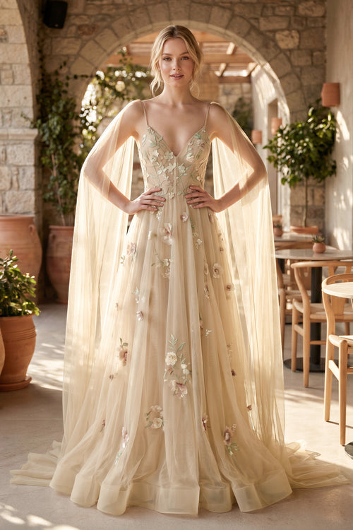 A-line 3D Flower Colorful V Neck Tulle Forest Wedding Dresses – Wedding Dresses by KissProm | Available at KissProm