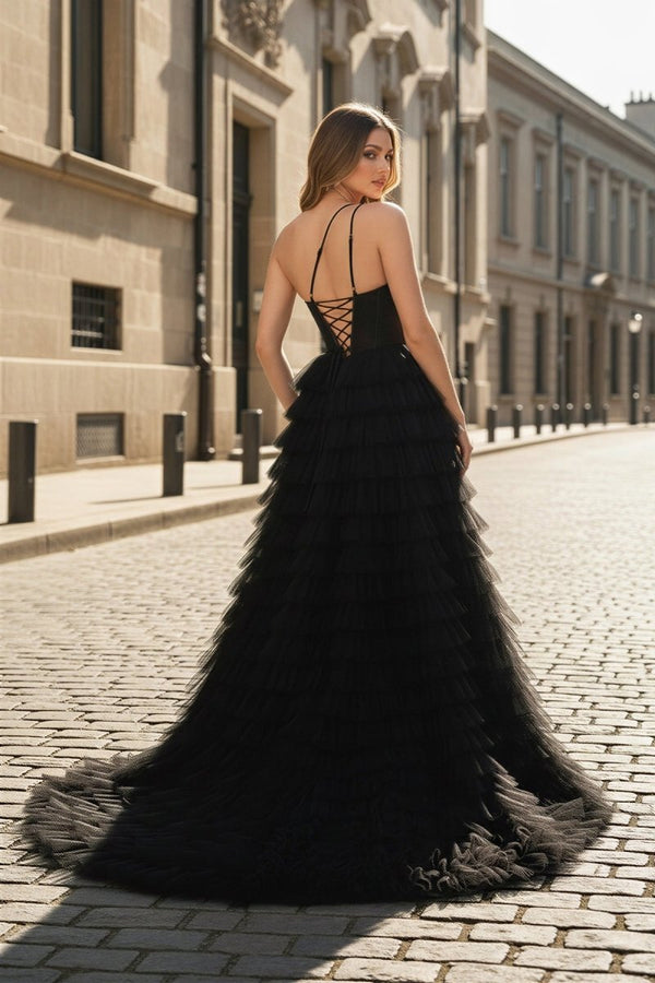 A Line One Shoulder Tiered Long Prom Dress - KissProm