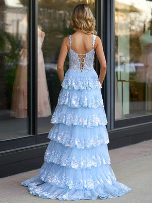 Princess A Line Off the Shoulder Corset Prom Dress with Lace Ruffles – Prom Dress by KissProm | Available at KissProm