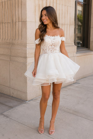 A-Line Lace Organza Appliqued Off-the Shoulder Prom Dressweddingdress