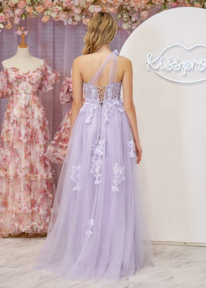 A Line One Shoulder Black Long Prom Dress with Appliques – Prom Dress by KissProm | Available at KissProm