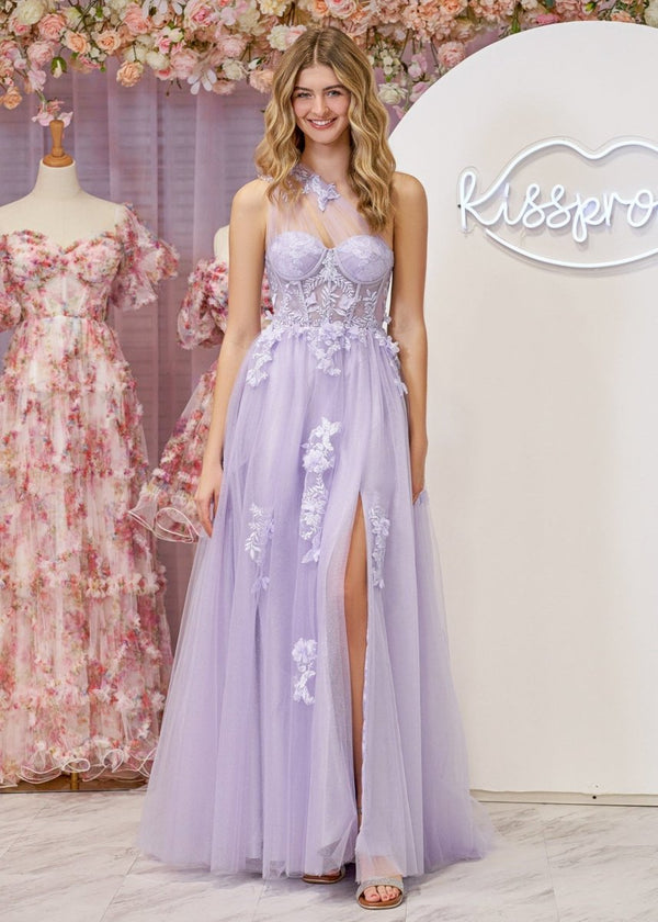 A Line One Shoulder Black Long Prom Dress with Appliques – Prom Dress by KissProm | Available at KissProm