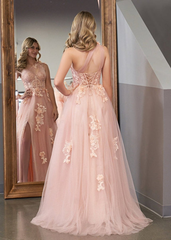 A Line One Shoulder Black Long Prom Dress with Appliques – Prom Dress by KissProm | Available at KissProm