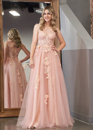A Line One Shoulder Black Long Prom Dress with Appliques – Prom Dress by KissProm | Available at KissProm