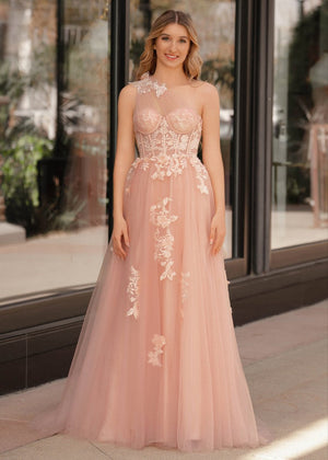 A Line One Shoulder Black Long Prom Dress with Appliques – Prom Dress by KissProm | Available at KissProm