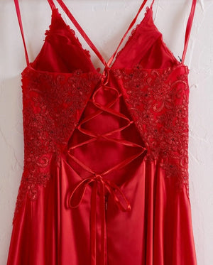 A-line Spaghetti Straps Corset Back Prom Dress With Split