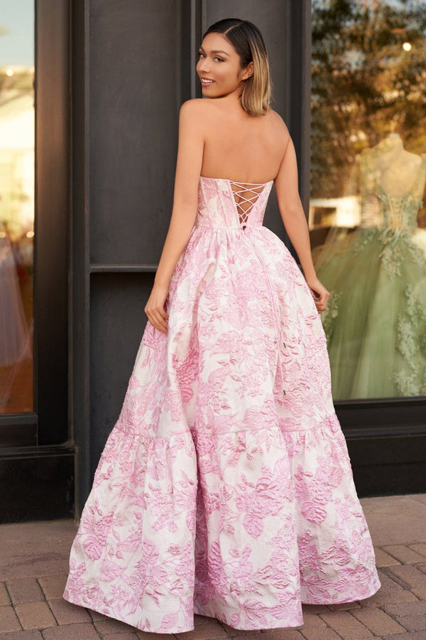 Delice | Pink - A-Line Sweetheart Floral Printed Long Prom Dresses -KissProm