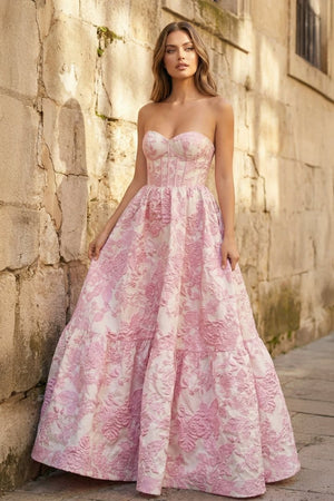 A - Line Sweetheart Floral Printed Long Prom Dresses - KissProm