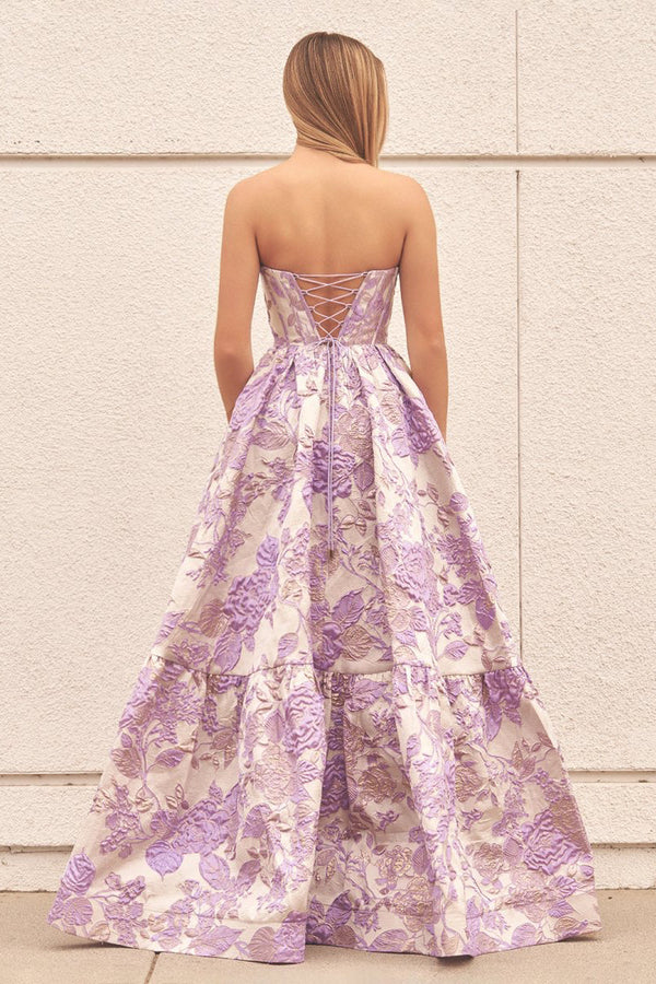 KissProm-Delice Lavender A-Line Sweetheart Floral Printed Long Prom Dresses