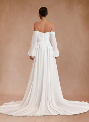 Aisling | A-Line Sweetheart Long Sleeves Chiffon Sweep Train Wedding Dress