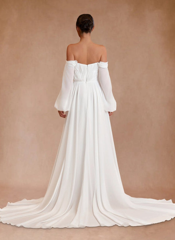 Aisling | A-Line Sweetheart Long Sleeves Chiffon Sweep Train Wedding Dress