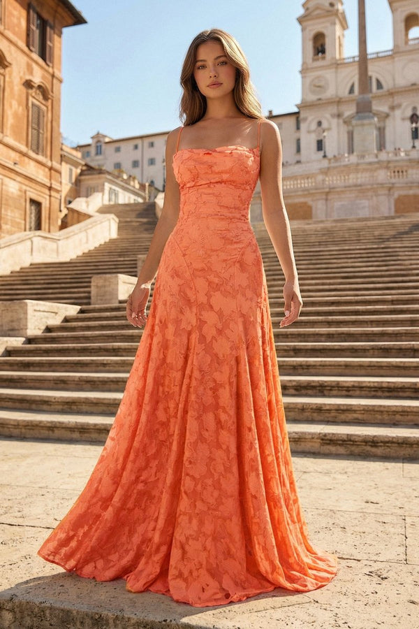 Pink A-Line Lace Floral Spaghetti Straps Long Prom Dresses – Prom Dresses by KissProm | Available at KissProm