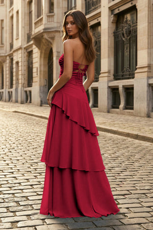 Blue - Sheath Sweetheart Chiffon Long Prom Dresses With Ruffles – Prom Dresses by KissProm | Available at KissProm
