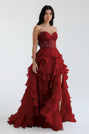 Royal Blue Chiffon Sweetheart Ruffle Tiered Long Prom Dress – Prom Dress by Kissprom | Available at KissProm