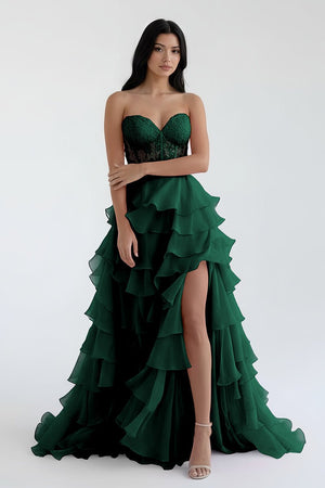 Royal Blue Chiffon Sweetheart Ruffle Tiered Long Prom Dress – Prom Dress by Kissprom | Available at KissProm