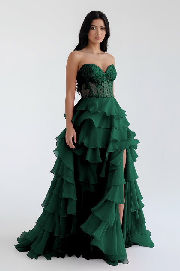 Royal Blue Chiffon Sweetheart Ruffle Tiered Long Prom Dress – Prom Dress by Kissprom | Available at KissProm