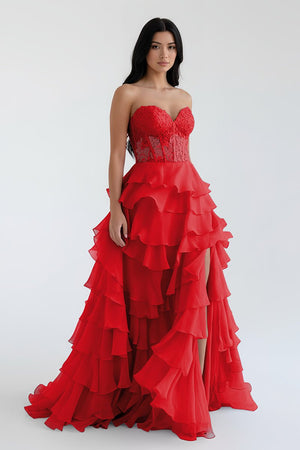 Royal Blue Chiffon Sweetheart Ruffle Tiered Long Prom Dress – Prom Dress by Kissprom | Available at KissProm