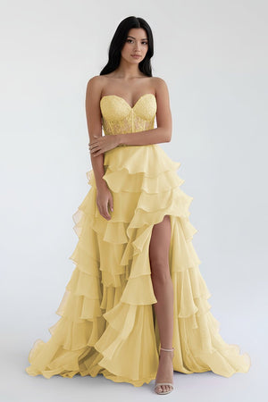 Royal Blue Chiffon Sweetheart Ruffle Tiered Long Prom Dress – Prom Dress by Kissprom | Available at KissProm