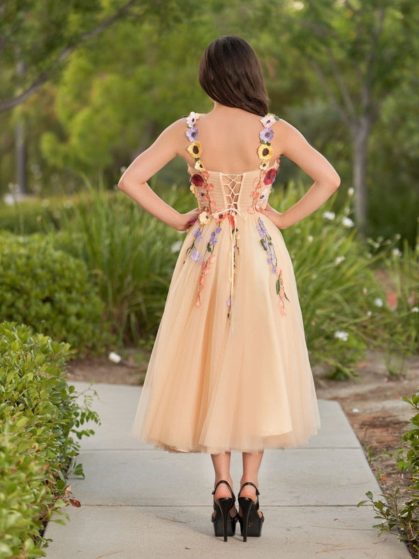 Amabel | 3D Flower Tulle Ankle Length Prom Dresses - KissProm