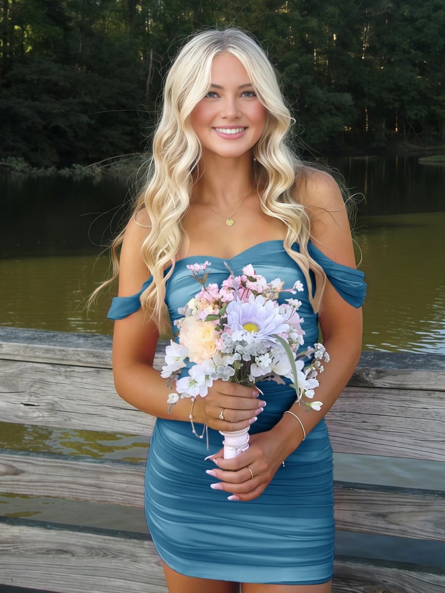 Peacock - Off The Shoulder Tulle Short Homecoming & Cocktail Dresses – Homecoming Dresses by KissProm | Available at KissProm