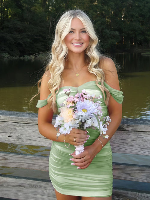 Anette | Sage - Off The Shoulder Tulle Short Homecoming Dresses