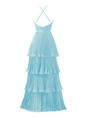 Dark Green A-Line Tiered Floor Length Chiffon Bridesmaid Dress – Prom Dress by KissProm | Available at KissProm