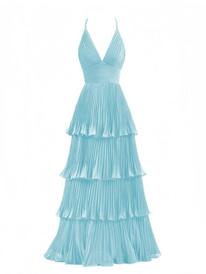 Dark Green A-Line Tiered Floor Length Chiffon Bridesmaid Dress – Prom Dress by KissProm | Available at KissProm