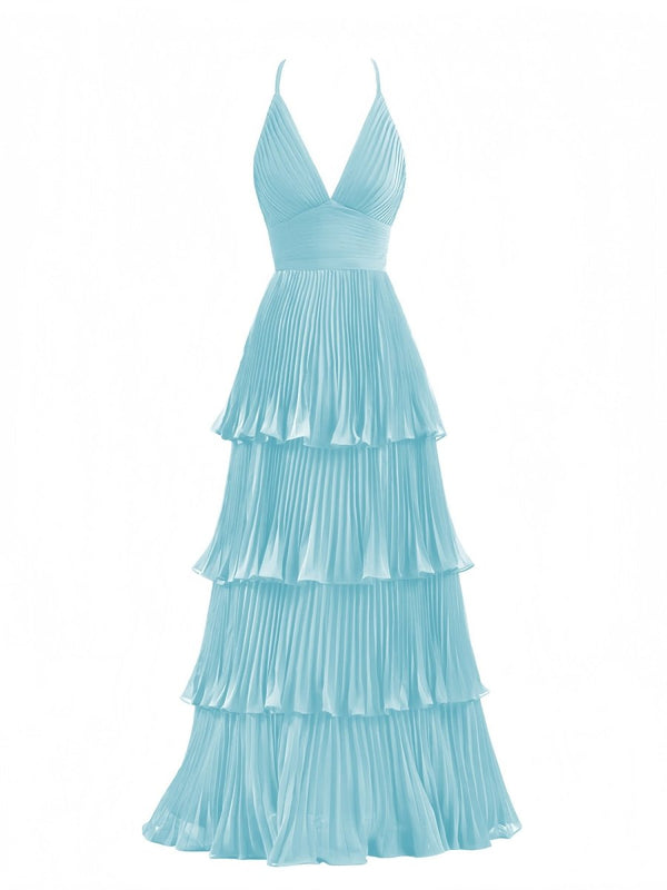 Dark Green A-Line Tiered Floor Length Chiffon Bridesmaid Dress – Prom Dress by KissProm | Available at KissProm