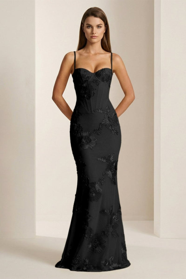 Yellow Spaghetti Straps Sheath Long Prom Dresses With Floral Embroidery – Prom Dress by KissProm | Available at KissProm