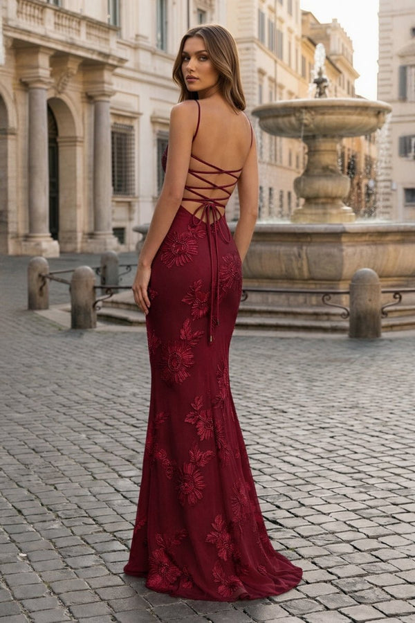 Yellow Spaghetti Straps Sheath Long Prom Dresses With Floral Embroidery – Prom Dress by KissProm | Available at KissProm