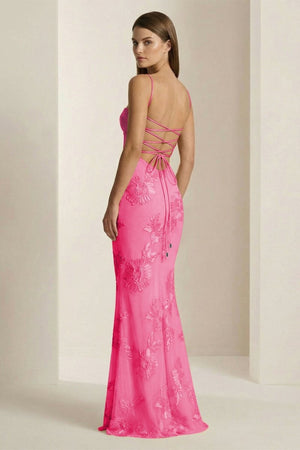 Yellow Spaghetti Straps Sheath Long Prom Dresses With Floral Embroidery – Prom Dress by KissProm | Available at KissProm