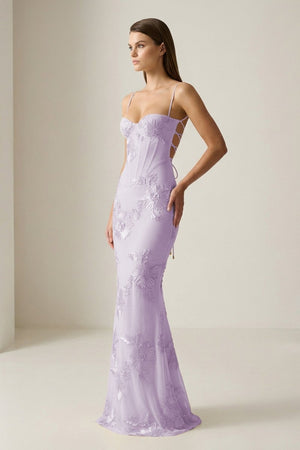 Yellow Spaghetti Straps Sheath Long Prom Dresses With Floral Embroidery – Prom Dress by KissProm | Available at KissProm