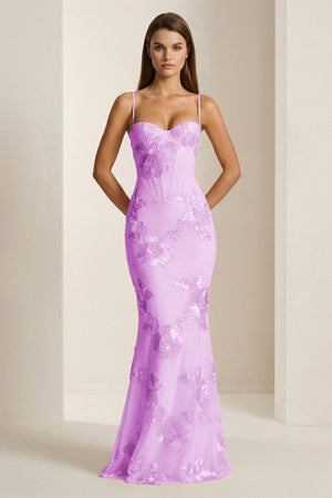 Yellow Spaghetti Straps Sheath Long Prom Dresses With Floral Embroidery – Prom Dress by KissProm | Available at KissProm