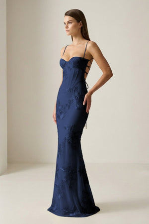 Yellow Spaghetti Straps Sheath Long Prom Dresses With Floral Embroidery – Prom Dress by KissProm | Available at KissProm