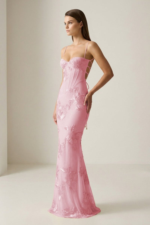 Yellow Spaghetti Straps Sheath Long Prom Dresses With Floral Embroidery – Prom Dress by KissProm | Available at KissProm