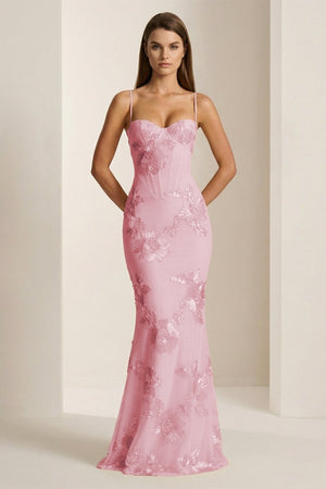 Yellow Spaghetti Straps Sheath Long Prom Dresses With Floral Embroidery – Prom Dress by KissProm | Available at KissProm