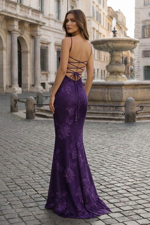 Yellow Spaghetti Straps Sheath Long Prom Dresses With Floral Embroidery – Prom Dress by KissProm | Available at KissProm