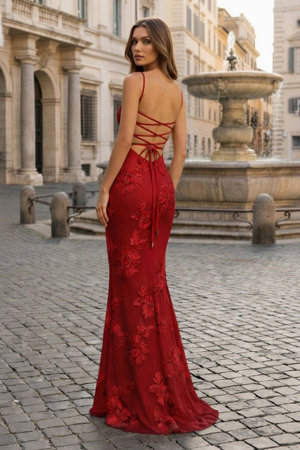 Yellow Spaghetti Straps Sheath Long Prom Dresses With Floral Embroidery – Prom Dress by KissProm | Available at KissProm