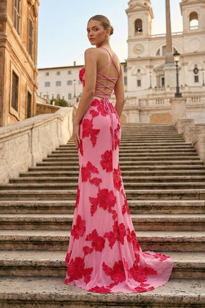 Yellow Spaghetti Straps Sheath Long Prom Dresses With Floral Embroidery – Prom Dress by KissProm | Available at KissProm