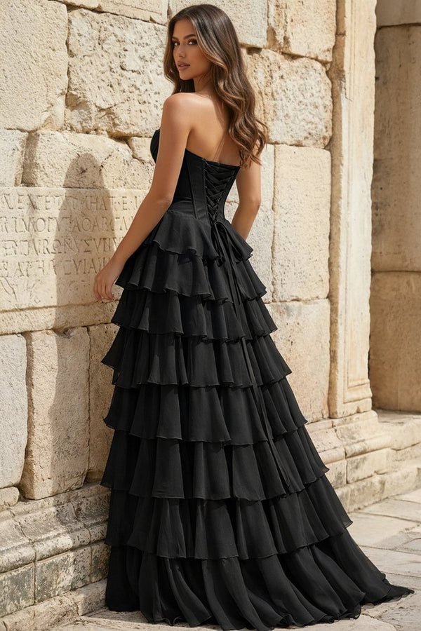 Strapless A-Line Ruffle Long Prom Dress With Split – Prom Dresses by KissProm | Available at KissProm