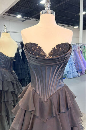 Strapless A-Line Ruffle Long Prom Dress With Split – Prom Dresses by KissProm | Available at KissProm