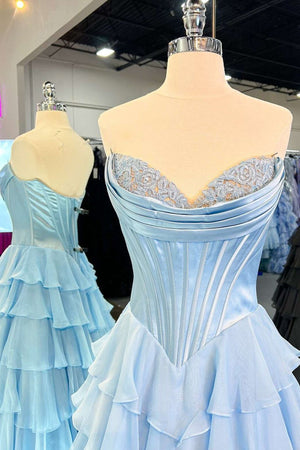 Strapless A-Line Ruffle Long Prom Dress With Split – Prom Dresses by KissProm | Available at KissProm