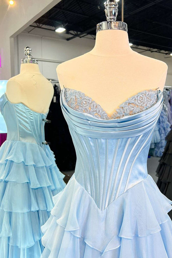Strapless A-Line Ruffle Long Prom Dress With Split – Prom Dresses by KissProm | Available at KissProm