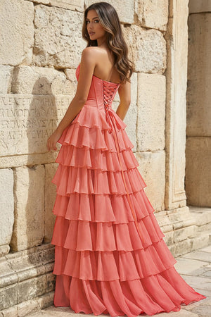 Strapless A-Line Ruffle Long Prom Dress With Split – Prom Dresses by KissProm | Available at KissProm