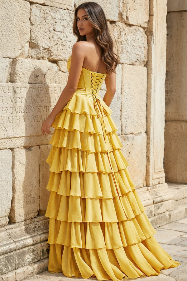 Strapless A-Line Ruffle Long Prom Dress With Split – Prom Dresses by KissProm | Available at KissProm