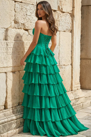 Strapless A-Line Ruffle Long Prom Dress With Split – Prom Dresses by KissProm | Available at KissProm