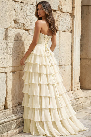 Strapless A-Line Ruffle Long Prom Dress With Split – Prom Dresses by KissProm | Available at KissProm