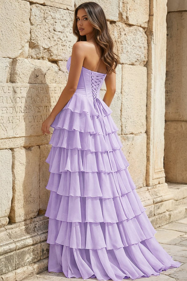 Strapless A-Line Ruffle Long Prom Dress With Split – Prom Dresses by KissProm | Available at KissProm