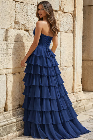 Strapless A-Line Ruffle Long Prom Dress With Split – Prom Dresses by KissProm | Available at KissProm